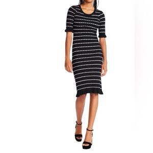 BETSEY JOHNSON Striped Ribbed Knit Sweater Midi Dress
